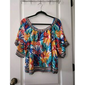 Free Market by Flying Tomato Bright Floral Summer Off the Shoulder Blouse Size L